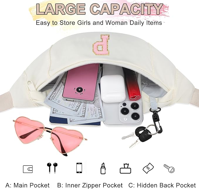MAXTOP Large Crossbody Fanny Pack with 4-Zipper Pockets,Gifts for Enjoy Sports Festival Workout Traveling Running Casual Hands-Free Wallets Waist Pack Phone Bag Carrying All Phones