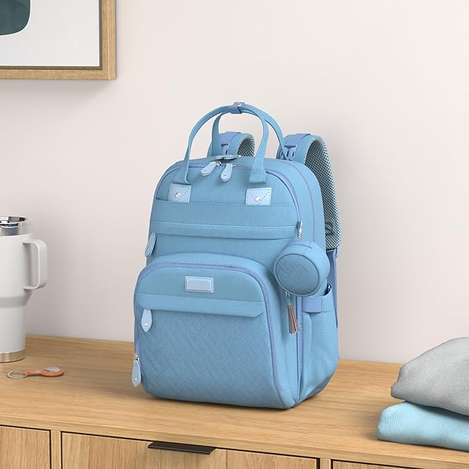 BabbleRoo Diaper Bag Backpack - Baby Essentials Travel Tote - Multi function Water Resistant Diaper Bag, Travel Essentials Baby Bag with Changing Pad, Stroller Straps & Pacifier Case - Light Blue