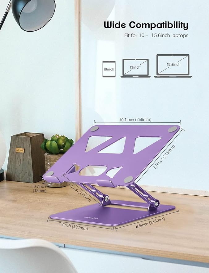 Adjustable Laptop Stand for Desk,Portable Laptop Stand Holder and Riser,Foldable Aluminum Notebook Computer Stands for MacBook Air Pro HP Lenovo Dell Samsung Chromebook, 10-15.6 inch, Purple