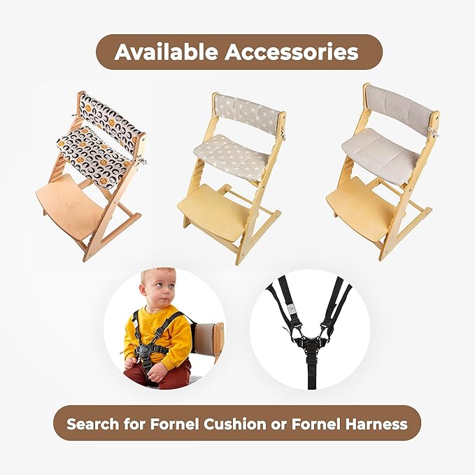 FORNEL Scandinavian Wooden High Chair | The Adjustable Grow-with-Me Chair, A Smart & Affordable Alternative to Stokke Tripp Trapp | Natural Wood Finish