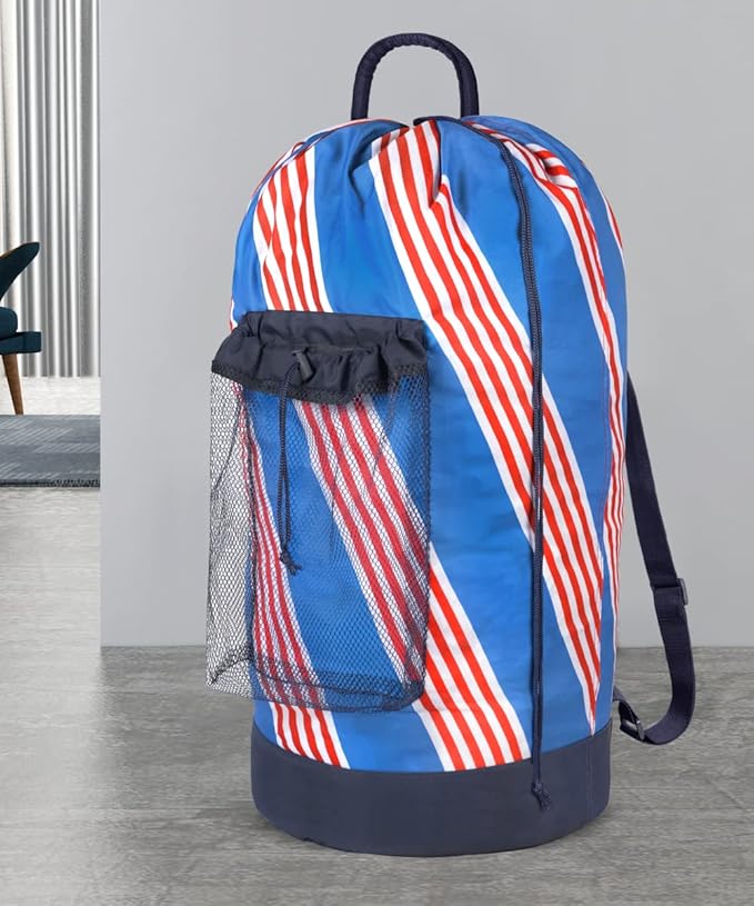 Dalykate Backpack Laundry Bag with Shoulder Straps and Mesh Pocket Durable Nylon Clothes Hamper Bag with Drawstring Closure for College, Travel, Laundromat, Apartment