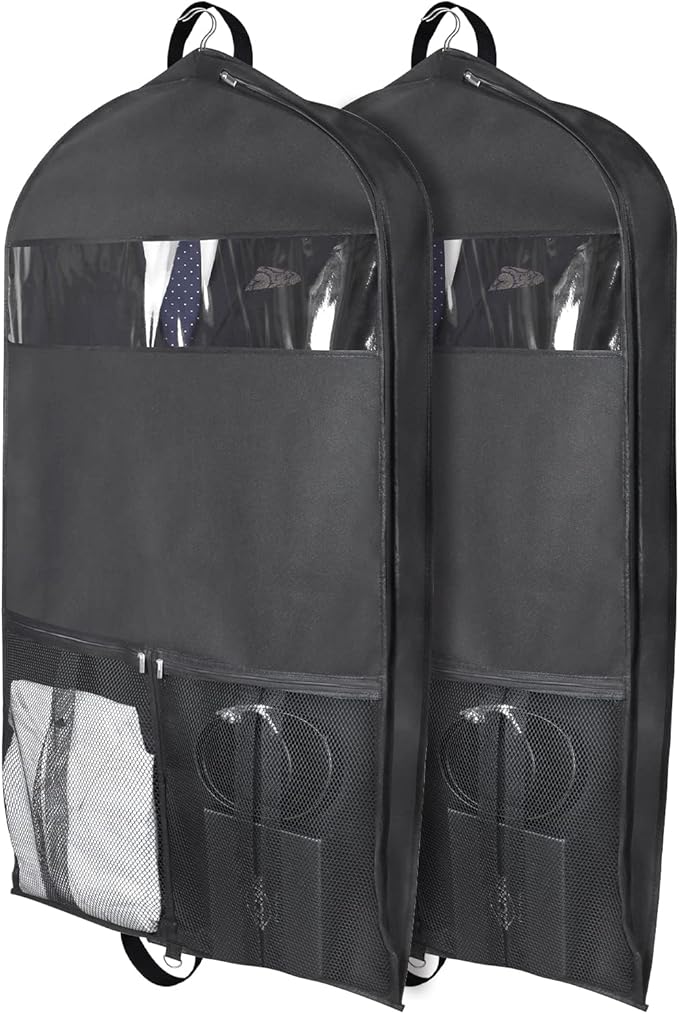 Zilink GarMen&Woment Bags for Hanging Clothes 43/'' Suit Bags for Men&Women Travel with 2 Large Mesh Pockets and Clear Window, for Suit, Coat, Dress, Set of 2