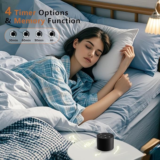 Color Noise Sleep White Noise Portable Sound Machines with 30 Soothing Sounds 32 Levels Volume Compact 4 Timer Options Auto-Off and Memory Function for Travel Home Everyone