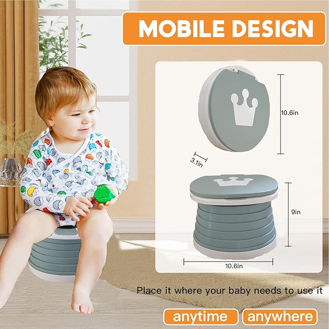 Travel Potty for Toddler, Portable and Foldable Toilet, Apply to Seat Emergency Toilet for Car, Camping, Outdoor, Indoor (grey, small)