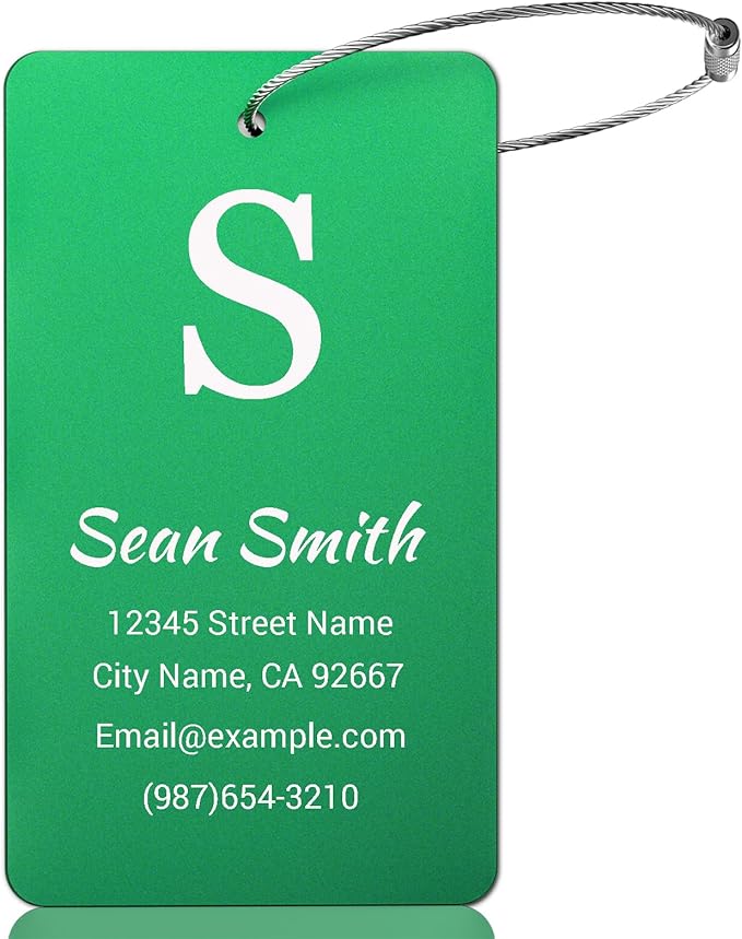 Luggage Tags for Suitcase - Green Personalized Engraved Metal Tag for Cruise Travel - Custom Name Tags Suitable for Bags and Backpacks No Underline (2x3.5 inch)
