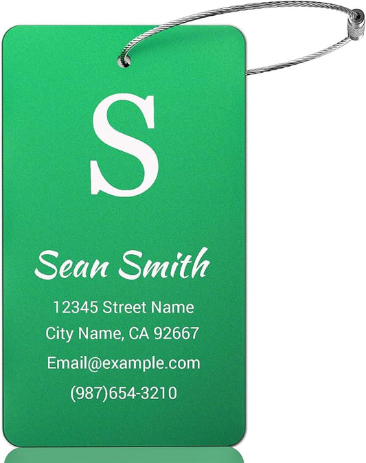 Luggage Tags for Suitcase - Green Personalized Engraved Metal Tag for Cruise Travel - Custom Name Tags Suitable for Bags and Backpacks No Underline (2x3.5 inch)