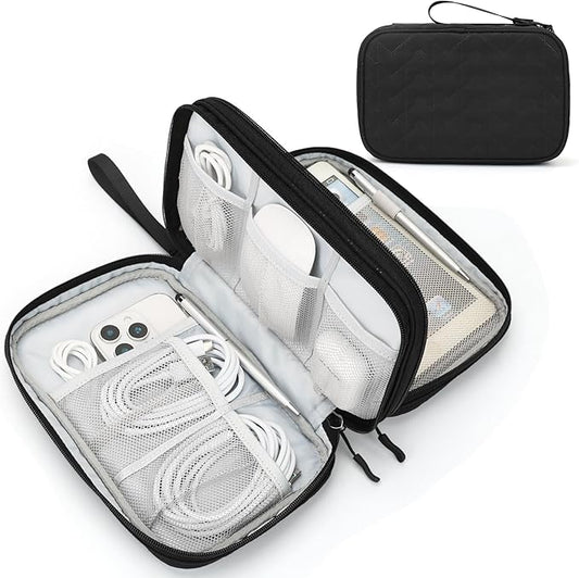 FYY Electronic Organizer, Large Travel Cable Organizer Bag Pouch Electronic Accessories Carry Case Portable Waterproof Double Layers All-in-One Storage Bag for Cable, Cord, Charger, Pattern Black