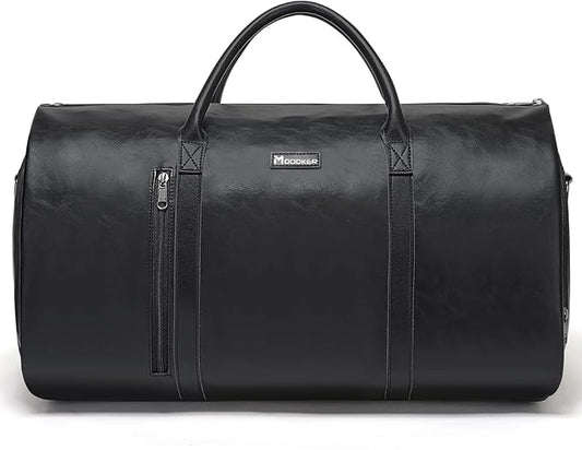 Modoker Convertible Leather Garment Bag, Carry on Garment Bags for Travel, Garment Duffel Bag, Gifts for Men Women Business Waterproof Suitcase Suit Travel Bags, Black