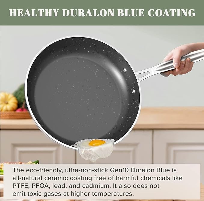 Nuwave 7pc Cookware Set Healthy Duralon Blue Ceramic Nonstick Coated, Diamond Infused Scratch-Resistant, PFAS Free, Oven Safe, Induction Ready & Evenly Heats, Tempered Glass Lids & Stay-Cool Handle