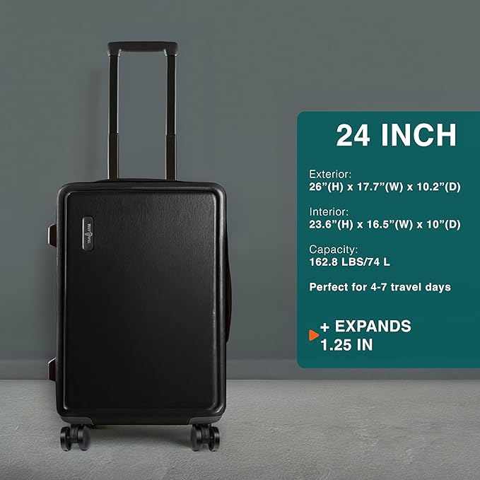 24 Inch Luggage with Spinner Wheels, Hard Shell Suitcase with TSA Locks for Luggage, Travel Large Suitcase, Expandable Hard Shell Suitcases, Black