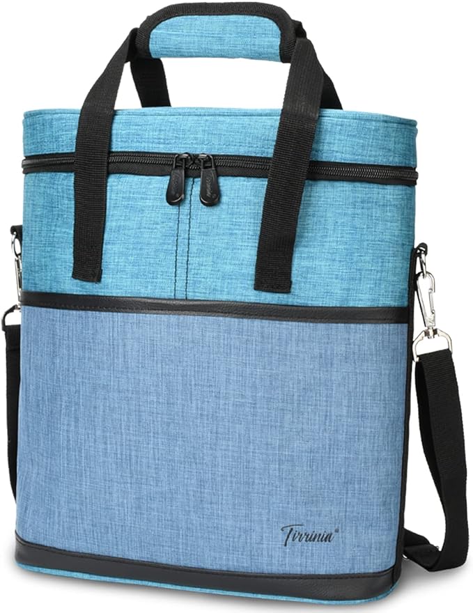 Tirrinia Insulated Wine Gift carrier - 3 Bottle Travel Padded Wine Carry Cooler Tote Bag with Handle and Adjustable Shoulder Strap, Blue