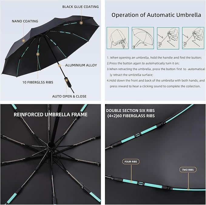 Folding Umbrella Anti-UV Compact Durable Folding Umbrella Auto Open Close Windproof Travel Umbrella Premium Grip Fits Backpack