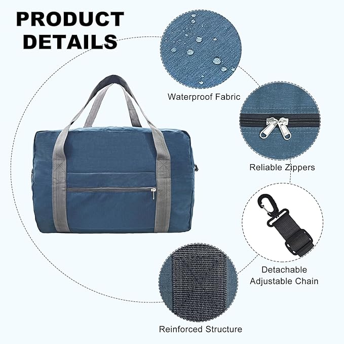 For Spirit Airlines Personal Item Bag 18x14x8 in Underseat Carry-on Luggage foldable Travel Duffle Bag for Airplanes(30L, Navy)