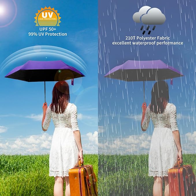 GAOYAING Compact Automatic Travel Umbrella with Case, Mini Small Folding Sun UV, Pocket Purse Umbrella
