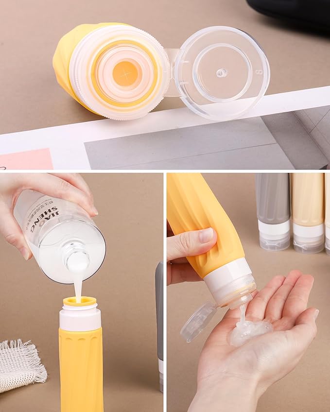 Travel Bottles for Toiletries 8 Pack, Travel Size Toiletries, Tsa Approved Travel Size Containers 3oz, with Travel Essentials Clear Bag, Leak Proof Silicone Squeezable Creams Jars