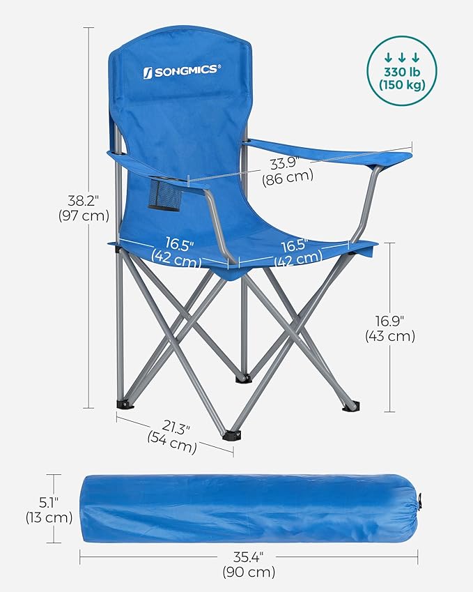 SONGMICS 2 Pack Folding Camping Chairs, Load 330 lb, Cup Holder and High Backrest, Heavy-Duty Structure, for Lawn, Garden, Fishing, Terrace