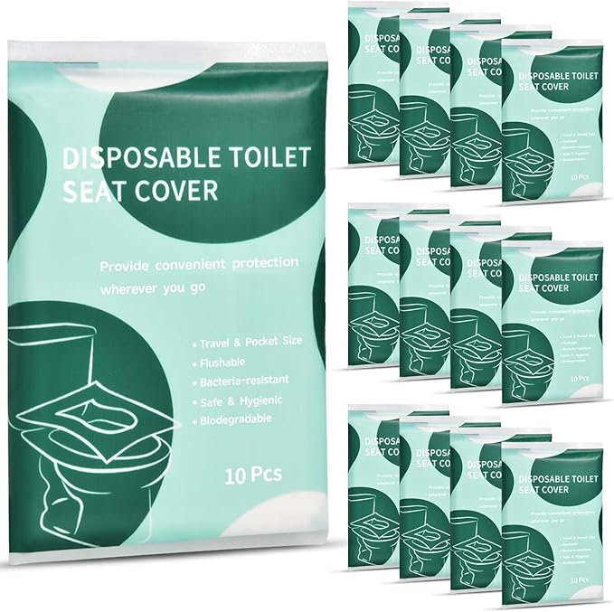 120 Pcs Disposable Flushable Paper Toilet Seat Covers Travel Supplies Essentials for Airplane, Public Restrooms, Bathroom, Hotels, Camping, Kids or Adults