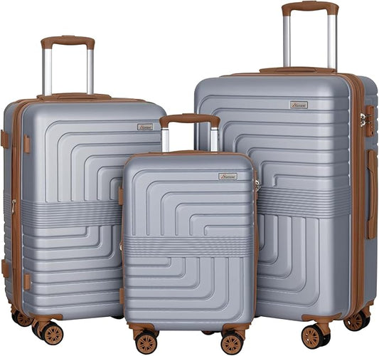Romswi Luggage Sets 3 Piece Expandable PC+ABS Suitcases, Durable Hardshell Lightweight Suitcase Set with TSA Lock Dual Spinner Wheels, 21/24/28 Inch, Silver