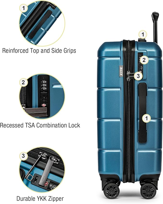 KYME Luggage Sets 2 Piece Hardshell 22"/26" Suitcase with Spinner Wheels Hardside Suitcases Sets with TSA Lock Lightweight Travel Luggage Set with Cup Holder for Women Men Blue