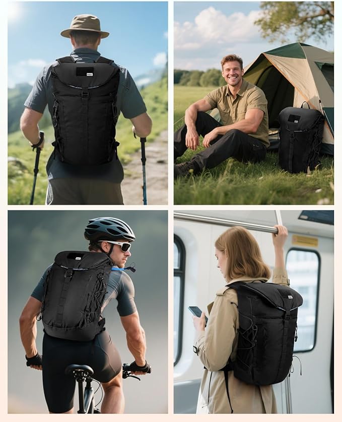 Blue Quartz Hiking Backpack 30L Lightweight Packable Backpack for Travel, Water Resistant Foldable Daypack for Women Men, Black