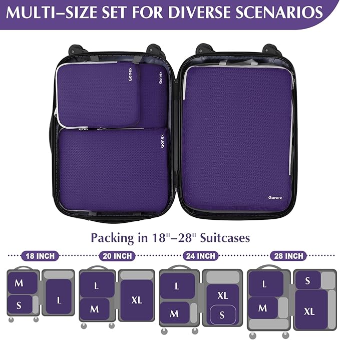 Gonex Compression Packing Cubes, 3pcs/4pcs Expandable Storage Travel Luggage Bags Organizers