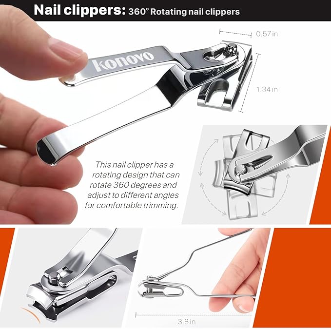 Konovo Toenail Clippers for Seniors Thick Toenails, Toe Nail Clippers Adult Thick Nails Long Handle 16mm Wide Jaw Opening Nail Clippers Heavy Duty Nail Clippers Kit 5Pcs