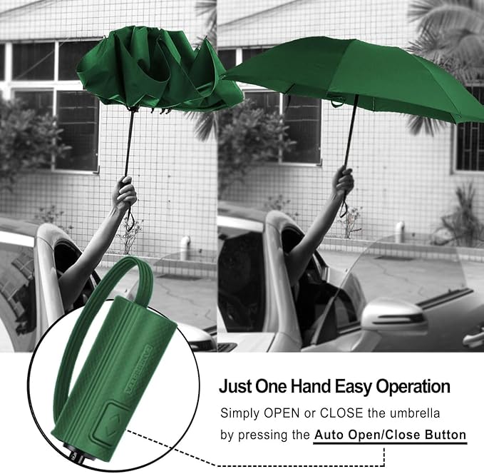 LANBRELLA Compact Reverse Folding Umbrella Auto Windproof Travel Umbrella