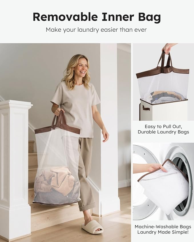 SOLEDI Laundry Hamper with Lid 90L Large & Tall Collapsible Laundry Basket, Clothes Hamper with Bag Removable Easy to Carry, Dirty Hampers for Bedroom, Bathroom, Dorm, College, Beige