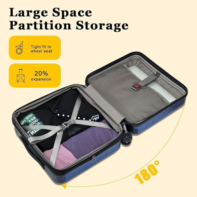 16 Inch Carry On Luggage Airline Approved, Expandable Lightweight ABS+PC Hard Shell Suitcases with 360° Spinner Wheels, TSA Lock, YKK Zippers (Navy Blue, 1 PC)