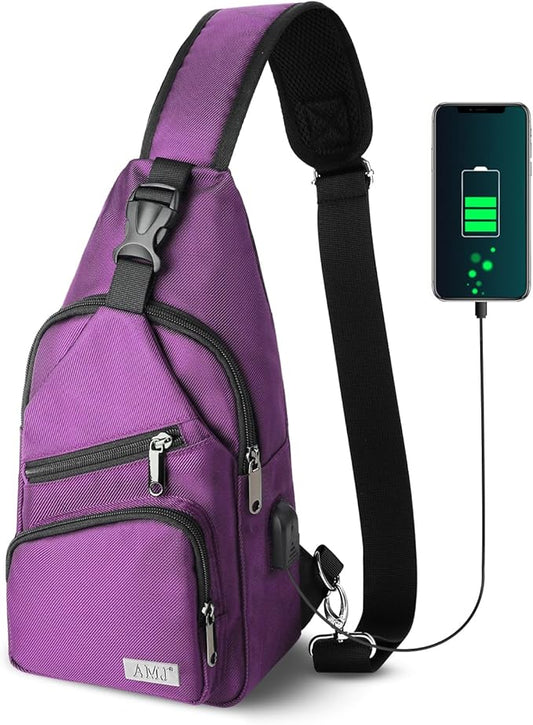 AMJ Crossbody Sling Bag Men Women, Casual Shoulder Backpack, Chest Daypack Satchel for Hiking Travel