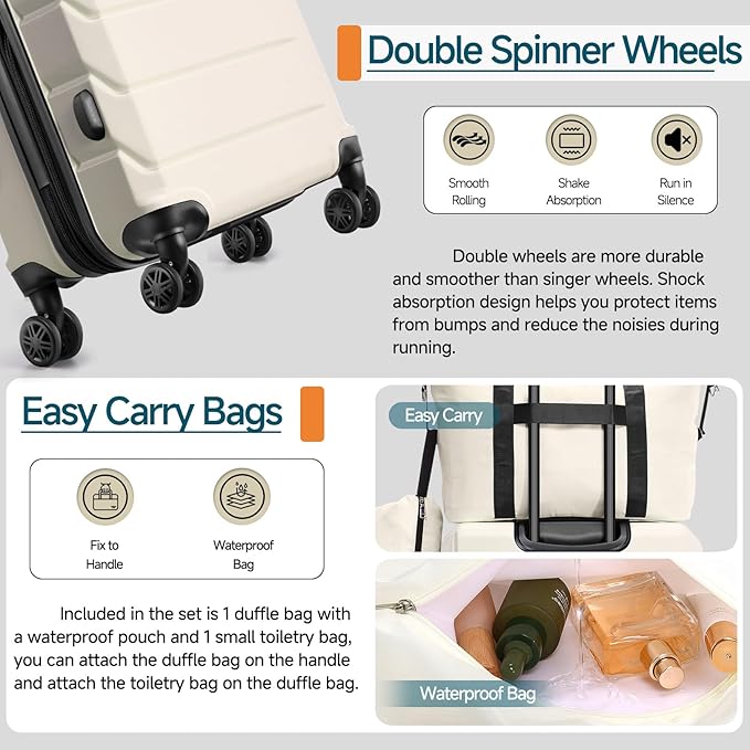 Hoteel Luggage Sets 5 Piece, ABS+PC Hard Shell Expandable Suitcases with Wheels, TSA Aproved Lock and Carry on Bags, Travel Suit Case Set for Men and Women, (5-Piece, Beige)