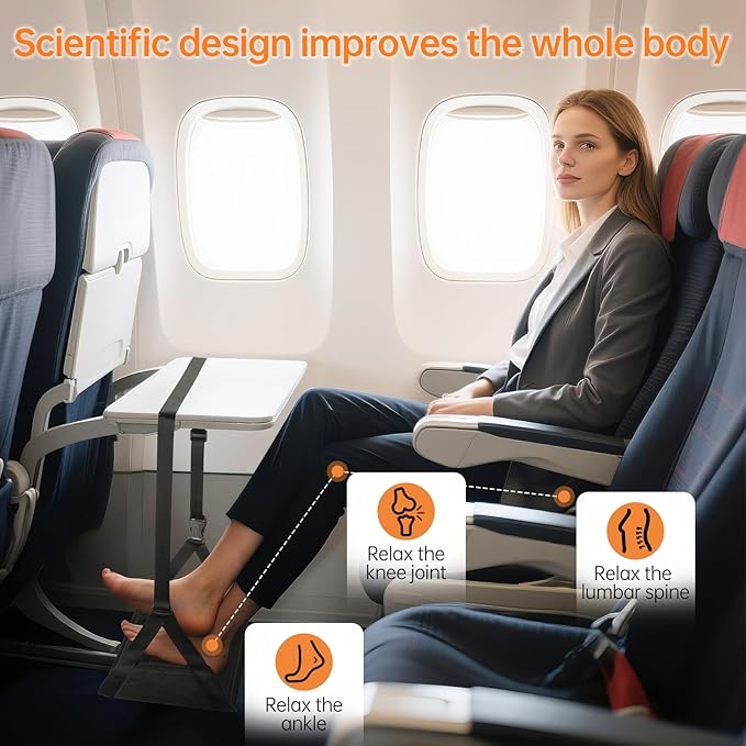 KENTIX Airplane Foot Rest Hammock for Long Flights - Adjustable Travel Foot Sling with Breathable Mesh, Portable Leg Rest for Economy Seats