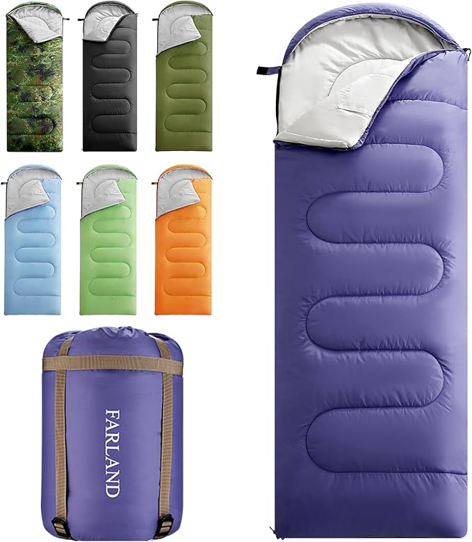 FARLAND Sleeping Bags 30℉ for Adults Teens Kids with Compression Sack Portable and Lightweight for 3-4 Season Camping, Hiking,Waterproof, Backpacking and Outdoors
