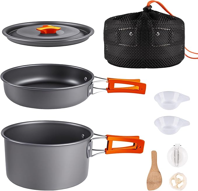 aiGear Camping Cookware Mess Kit, Non-Stick Camping Pan Pot Kettle, Lightweight Aluminum Camping Utensils, Collapsible Portable Camping Cooking Set for Outdoor Cooking Hiking Picnic