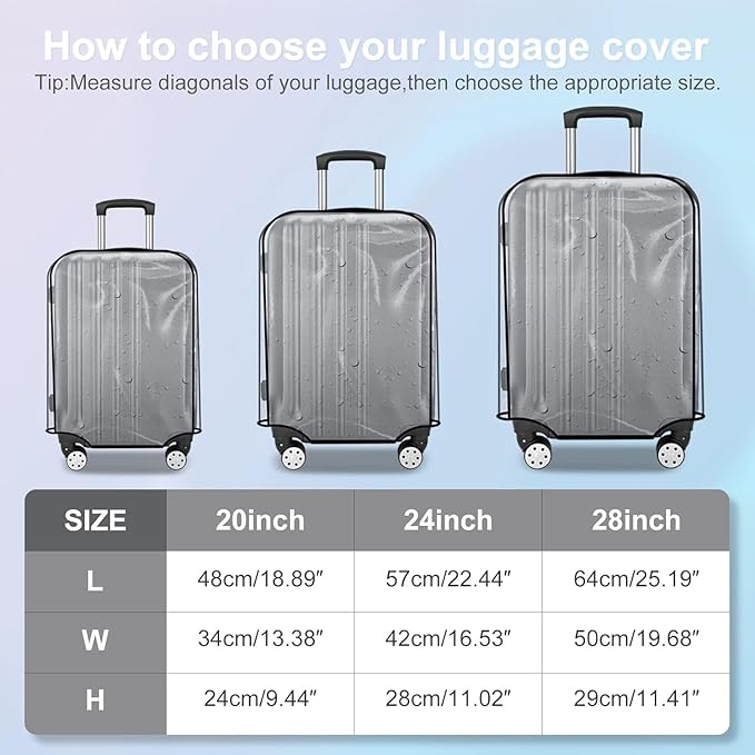 Luggage Cover Protector Fits 20 24 28 Inch Clear PVC Waterproof Suitcase Covers Travel Luggage Sleeve Tsa Approved