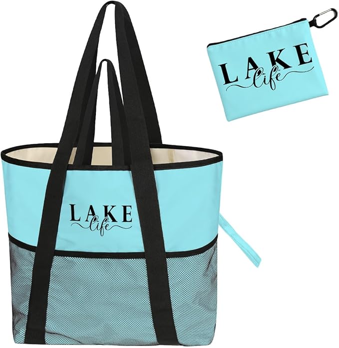 Sandproof Beach Bag with Zipper - 8-Pocket Waterproof Tote for Women & Family | Foldable Travel Swim Bag (Gift-Ready)