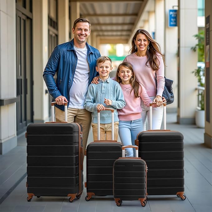 Coolife Luggage 4 Piece Set Suitcase Spinner Hardshell Lightweight TSA Lock (family set-blue1)