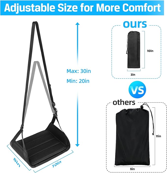 Airplane Foot Hammock for Plane Travel Essentials, Airplane Foot Rest with 2 in 1 Removable Support Pad, Adjustable Foot Hammock with Thicken Memory Foam, Foot Rest for Plane Travel Foot Leg Rest
