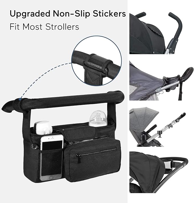 Momcozy Universal Stroller Organizer with Insulated Cup Holder Detachable Phone Bag & Shoulder Strap, Fits for Stroller like Uppababy, Baby Jogger, Britax, BOB, Umbrella and Pet Stroller