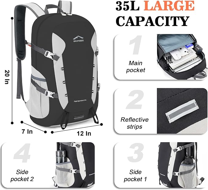 Hiking Backpack,Large 35L Travel Backpacks for Men Women,Water Resistant Ultra Lightweight Foldable Packable Camping Daypack for Outdoor Sports