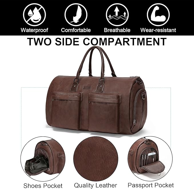 Modoker Rolling Garment Bag for Travel Wheeled Duffel Bag Luggage Suit Travel Bags for Men and Women,3 in 1 Carry on Convertible Garment Bag with Wheels,Dark Brown