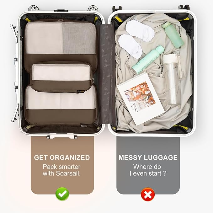 6 Set Compression Packing Cubes for Travel Essentials, Luggage Organizers for Suitcases (Charcoal Gray)