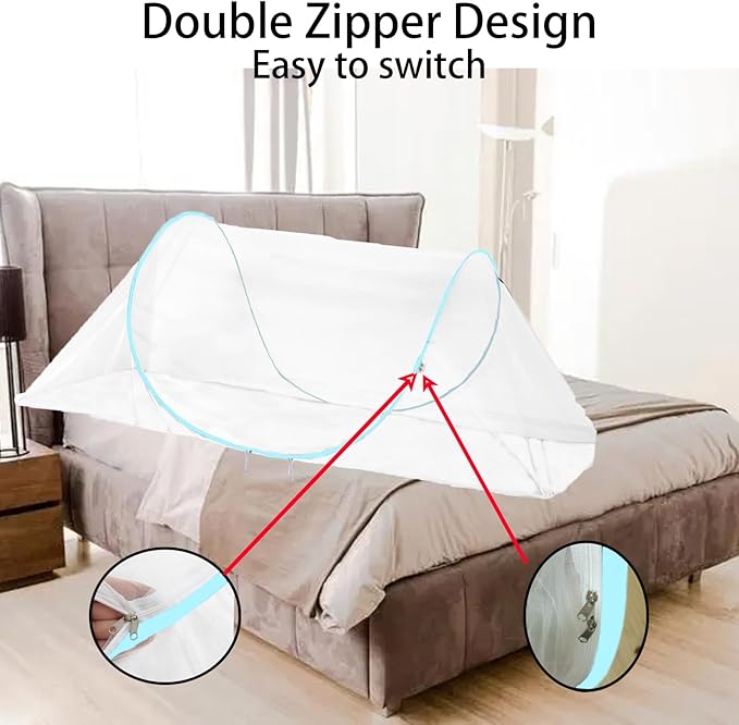 CMINGJ Large Pop Up Mosquito Tent, Portable Foldable Mosquito Net for Bed Camping Travel Patio (78 * 31 * 22inch) (Blue Adjustable Size)