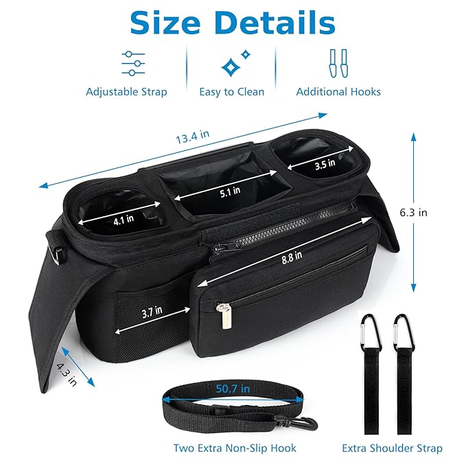 Accmor Universal Stroller Organizer with Insulated Cup Holder Detachable Phone Bag and Shoulder Strap,Stroller Bag Caddy Organizer Fits for Uppababy, Baby Jogger, Britax Strollers
