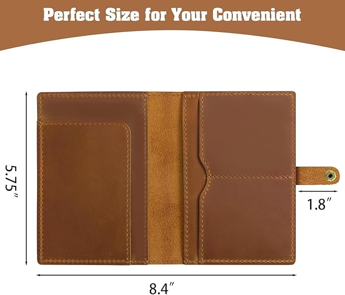 Jack&Chris Genuine Leather Passport Holder For Travel, RFID Blocking Handmade Passport Holder with Card Case Organized & Safe, Quality Travel Essentials for Women and Men for Gifting, Light Brown