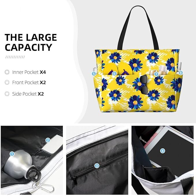Waterproof Beach Tote Pool Bags for Women Ladies Extra Large Gym Tote Bag for Weekender Travel with Small Pouch