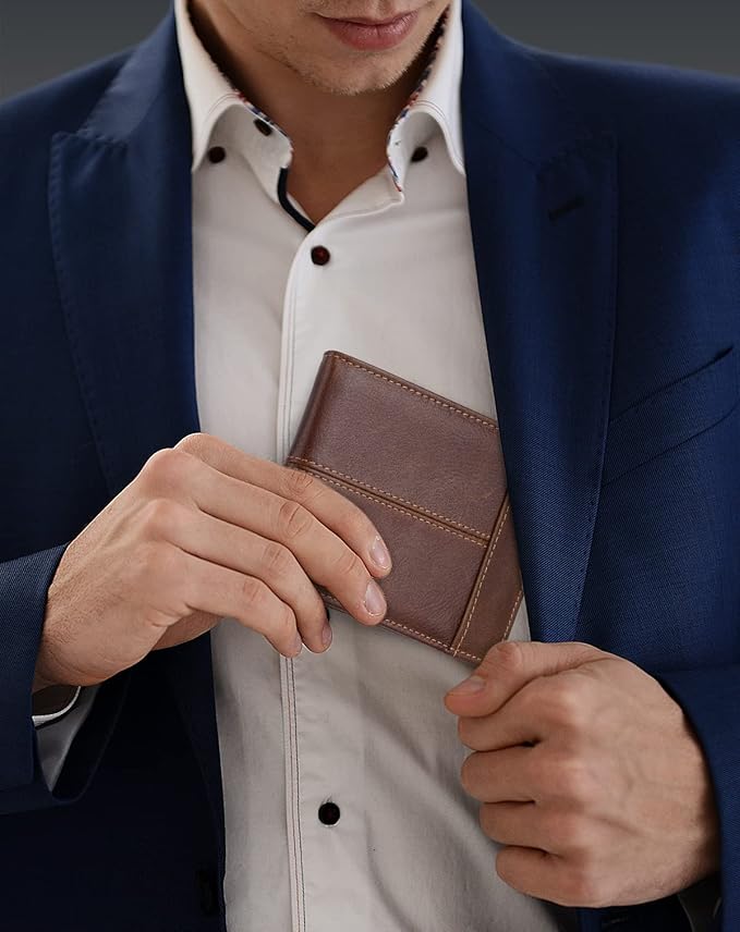 Swallowmall Mens Wallet Rfid Blocking Leather Wallet for Men Bifold Wallet Leather with 1 ID Window 16 Card Slot