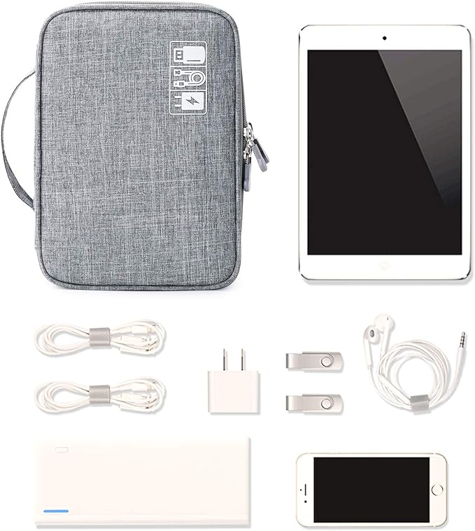 mygreen Electronics Organizer, Electronic Accessories Double Layer Travel Cable Organizer Cord Storage Bag for Cables, Power Bank, USB Flash Drive and More Gray