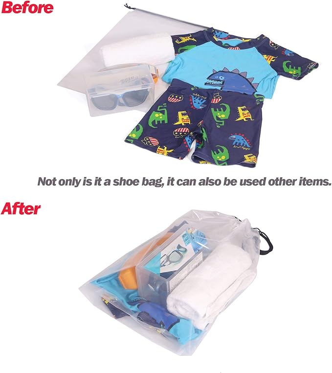 Set of 24 Transparent Shoe Bags for Travel Large Clear Shoes Storage Organizers Pouch with Rope for Men and Women