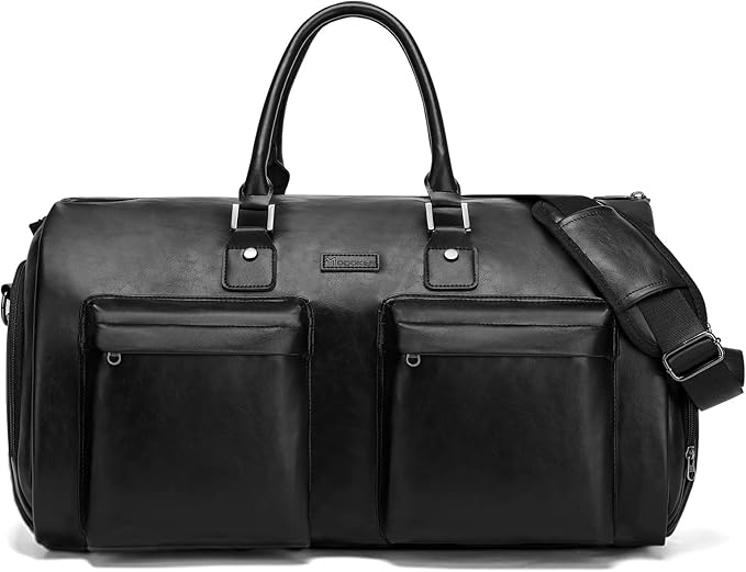 Leather Garment Bag for Travel, Modoker Carry On Suit Carrier Travel Bag with Shoulder Strap/Multiple Pockets - Ideal for Business Trips & Weekend Getaways - The Garment Duffel Bag for Traveling Men